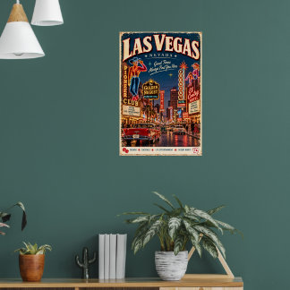 Póster Retro Viejo Las Vegas Nevada Fremont Street Viaje