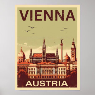 Póster Retro Viena ciudad Austria regalo de skyline