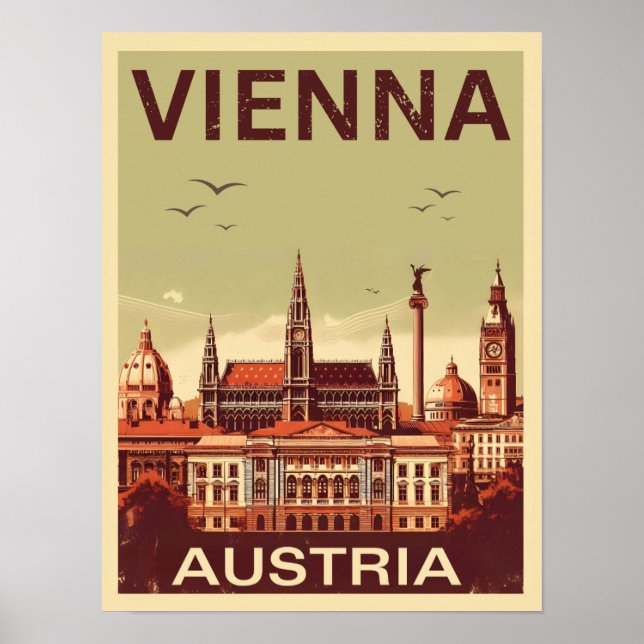Póster Retro Viena ciudad Austria regalo de skyline (Frente)