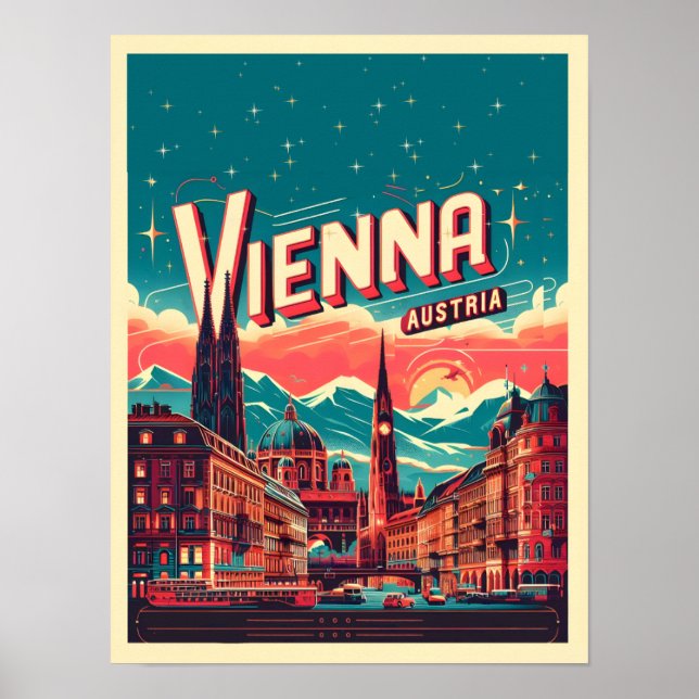 Póster Retro Viena ciudad Austria regalo de skyline (Frente)