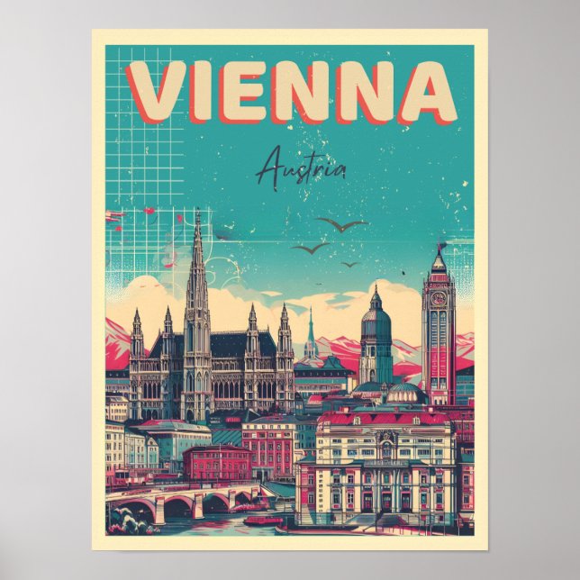 Póster Retro Viena ciudad Austria regalo de skyline (Frente)