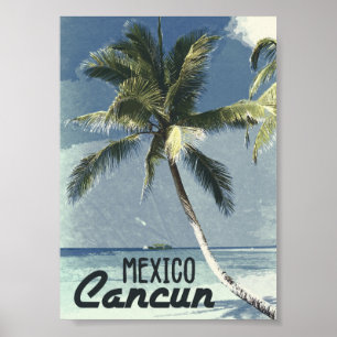 Póster Retro vintage Cancún México Viaje por la playa