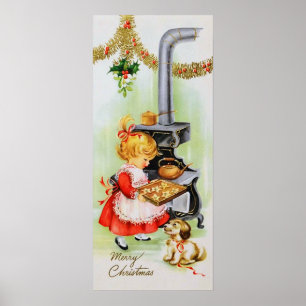 Póster Retro vintage chica de horneado de Navidad poster