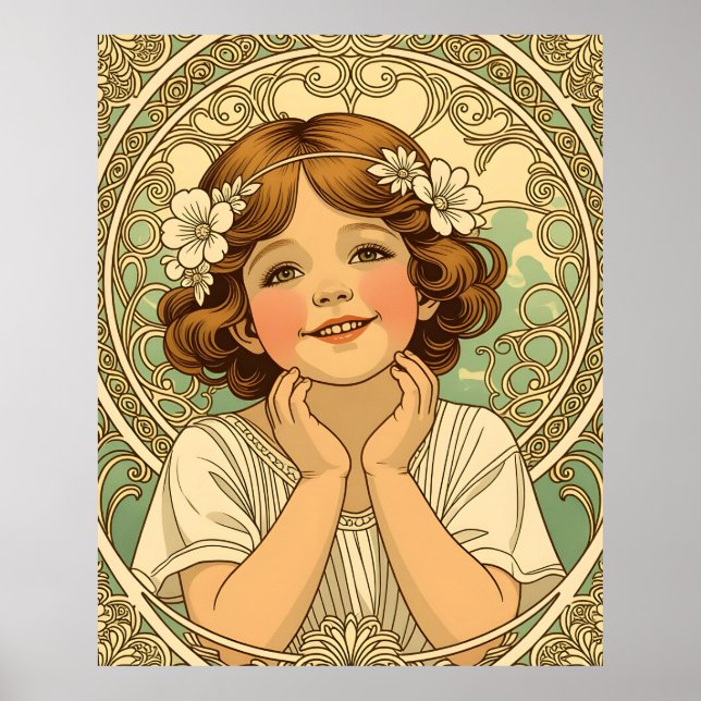Póster retro vintage child with flowers (Frente)