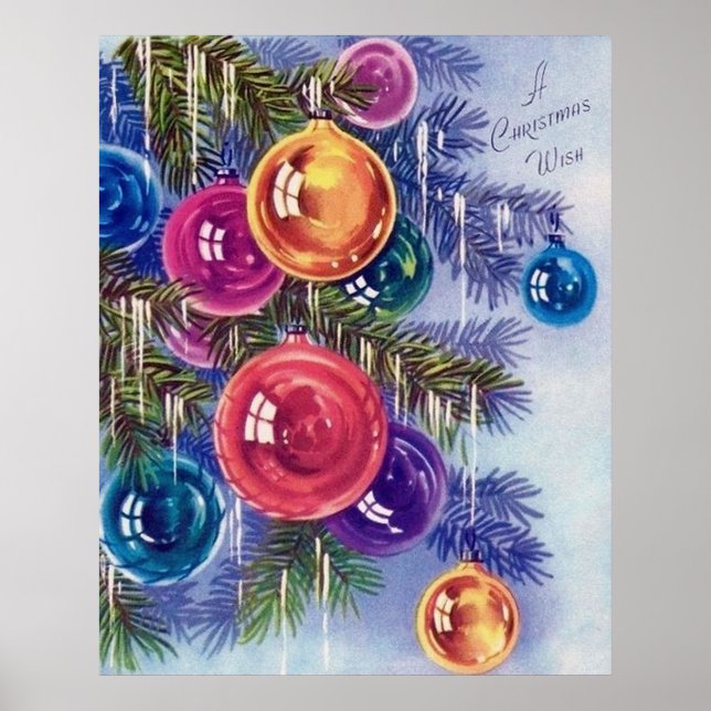 Póster Retro vintage Christmas bulbs Holiday poster (Frente)