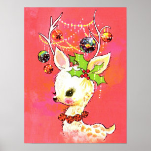 Póster retro vintage Christmas reindeer Holiday