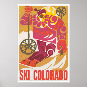 Póster retro vintage de esquí arte de esquí Colora