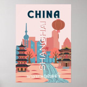 Póster Retro Vintage de Viajes a Shanghai China