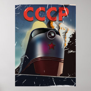 Póster retro vintage del tren soviético CCCP