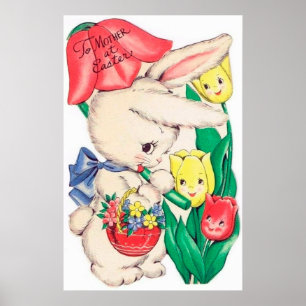Póster retro vintage Easter Mother bunny decor poster