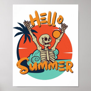 Póster Retro Vintage Funny Skeleton Hola verano