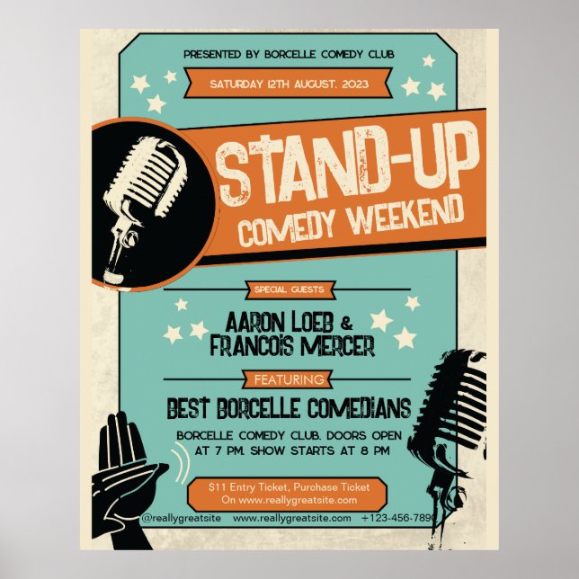 Póster Retro Vintage Grunge Stand Up Comedy (Frente)