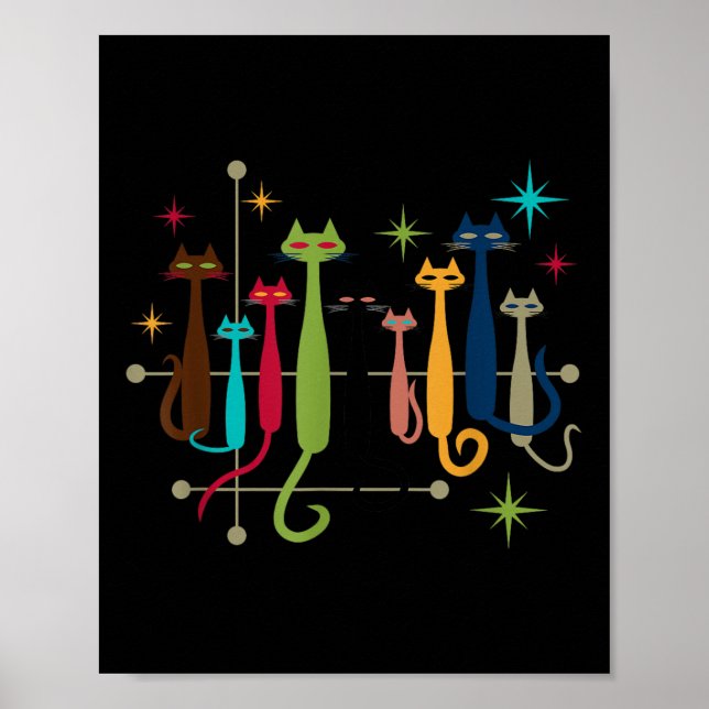 Póster Retro Vintage Modern Look Cats 50's 60 (Frente)