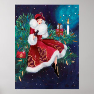 Póster Retro vintage navidad deña deco lady poster