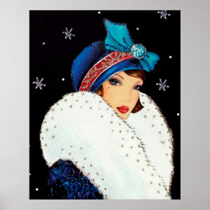 Póster Retro vintage navidad deña deco lady poster