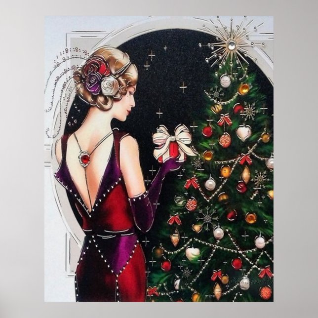 Póster Retro vintage navidad deña deco lady poster (Frente)