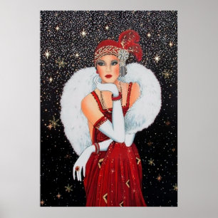 Póster Retro vintage navidad deña deco lady poster