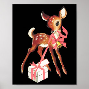 Póster Retro Vintage Reno Ciervo Rosa Navidad Por