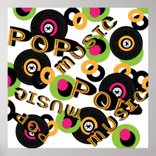 Póster Retro Vinyl Records Pop Music Theme