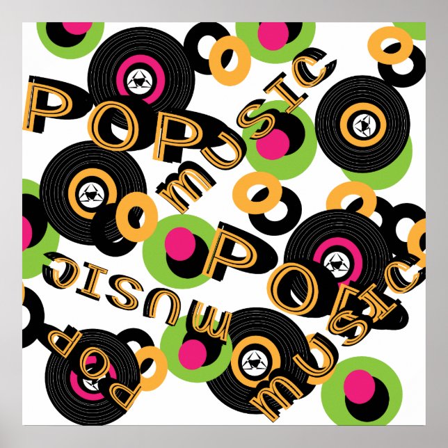 Póster Retro Vinyl Records Pop Music Theme (Frente)