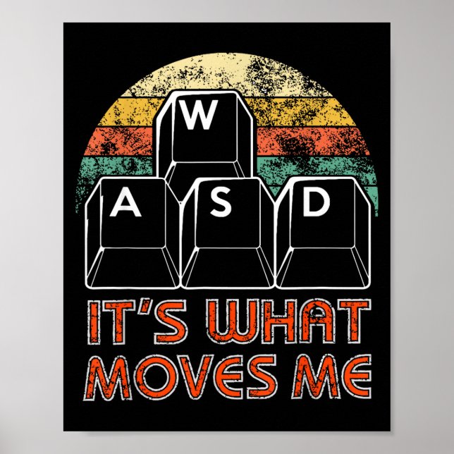 Póster Retro Wasd Gaming Keys Funny Pc Gamer Design  (Frente)