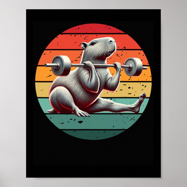 Póster Retro Weightlifting Funny Fitness Workout Gym Capy (Frente)
