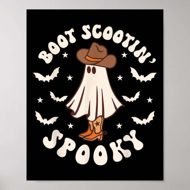 Póster Retro Western Halloween Cute Ghost Funny Boot Scoo (Frente)