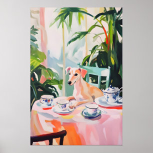 Póster Retro Whippet, Pintura al óleo Whippet