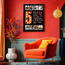 Póster Retro Wood 5 Aniversario Collage de fotos Personal