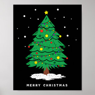 Póster Retro Xmas Merry Christmas Tree Lights
