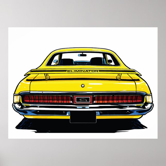Póster Retro Yellow Muscle Car Rear Pop Art Illustration (Frente)