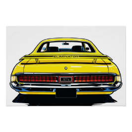 Póster Retro Yellow Muscle Car Rear Pop Art Illustration