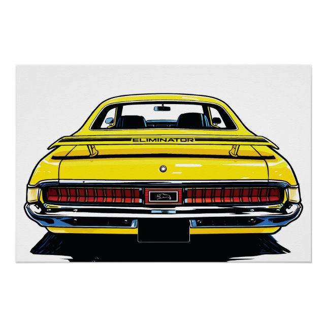 Póster Retro Yellow Muscle Car Rear Pop Art Illustration (Anverso)