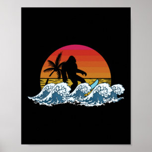 Póster Retro Yeti Sasquatch Pie Grande Surfista Surfando
