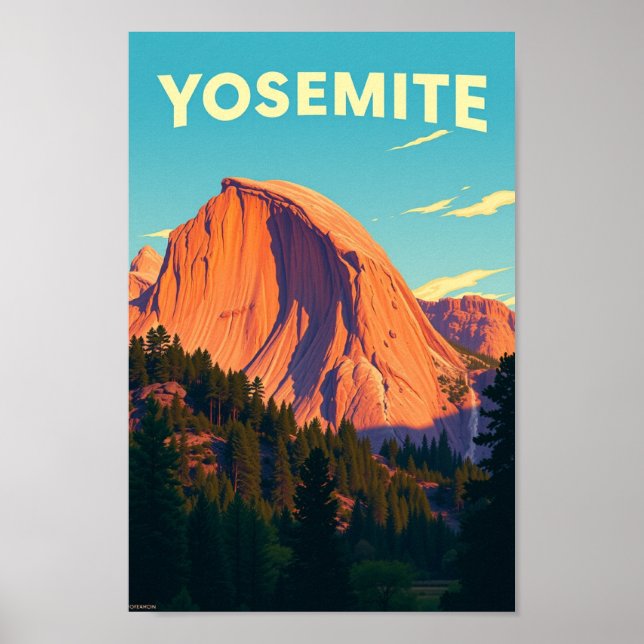 Póster Retro Yosemite California Travel Illustration (Frente)