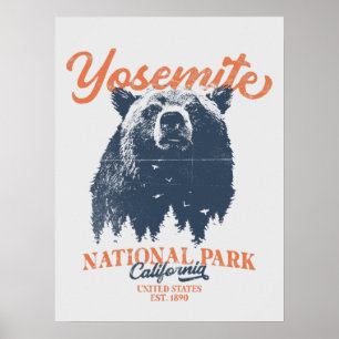 Póster Retro Yosemite National Park California Black Bear