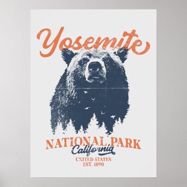 Póster Retro Yosemite National Park California Black Bear (Frente)