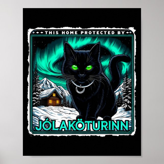 Póster Retro Yule Cat Icelandic This Home Protected Jólak (Frente)