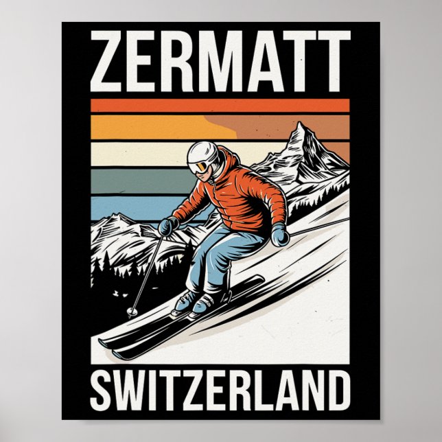 Póster Retro Zermatt Switzerland Ski Resort  (Frente)