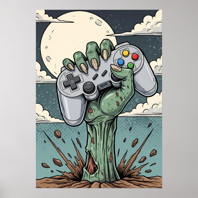 Póster Retro Zombie Gamer Hand - Classic Controller Grip (Frente)