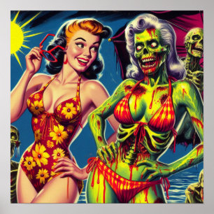 Póster Retro Zombie Pin-up