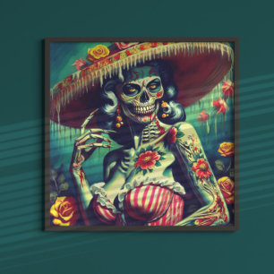 Póster Retro Zombie Pin-up