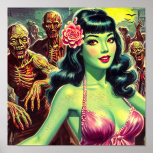 Póster Retro Zombie Woman