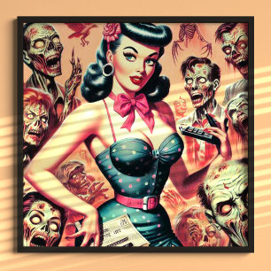 Póster Retro Zombies Pin-up