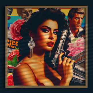 Póster Retrowave Action Woman