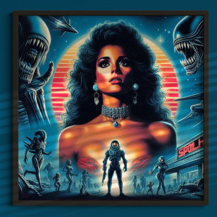 Póster Retrowave Sci-fi Mujer De Los 80