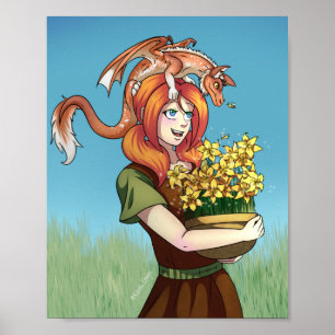 Póster Reuniendo flores con un dragón