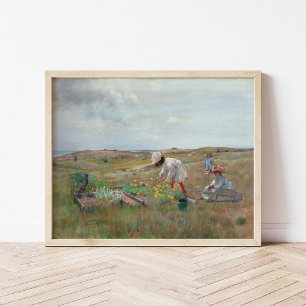 Póster Reuniendo flores   William Merritt Chase