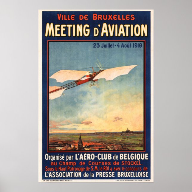 Póster Reunión D' Aviation Belgium Exposición Aérea de Br (Frente)