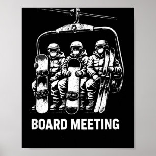 Póster Reunión de la junta de snowboard telesilla esquiad